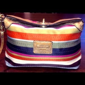 Auth. Coach Legacy Stripe Large Satin Wristlet